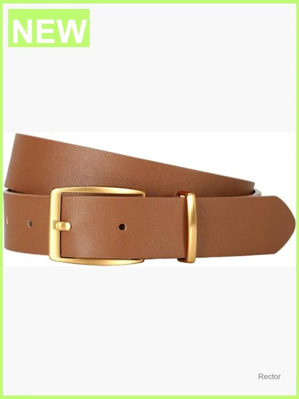 Women's Faux Leather Belt with Gold Square Buckle, Adjustable 1.1